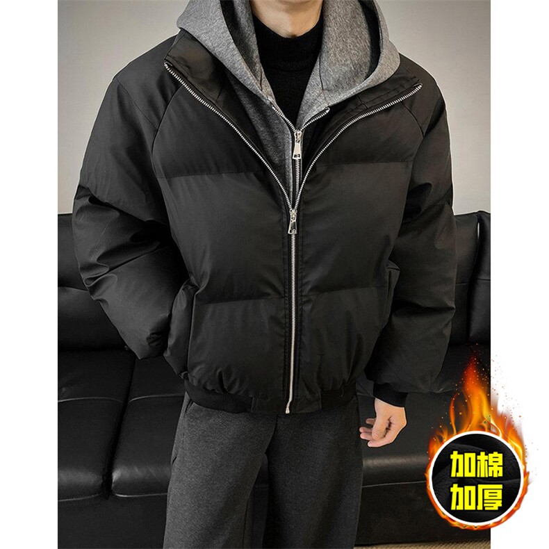 现货高品质重磅工艺美式高街假两件PU皮棉衣男女加厚棉服外套,男装棉衣,电商A486