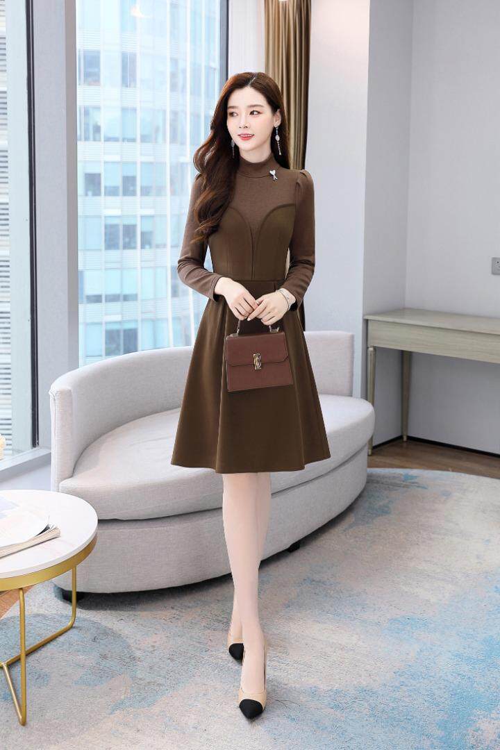 现货，加绒针织拉毛呢料连衣裙，女装连衣裙，金典明美