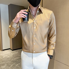 店主风条纹大V领条纹衬衫社会小伙痞帅衬衣301A-1/CS610/P55，男装衬衫，星座301A-1