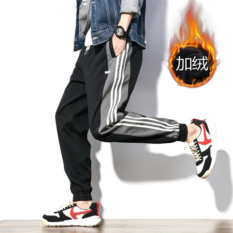 2019冬季新款白墙风日系宽松大码男运动加绒休闲裤K8191-P65，男装休闲裤，电商A001