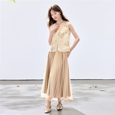 夏季新款现货！2026新中式重工洋气百搭款马甲+百褶半裙两件套女，女装套装/套裙，宝儿家