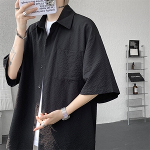 8XL-M泡泡纱盐缩肌理短袖衬衫男夏季冰丝外套防晒衬衣DC28011P36图片