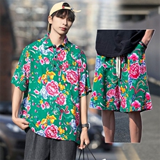 TZP风东北大花汉服套装polo衫短裤大码花TEE套装团队服休闲装，男装休闲套装，星座115A(原星座507）