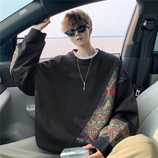 8-MXL民族风拼接卫衣大码胖子费尔岛上衣圆领复古外套WY5106/P55，男装民族服装，电商B238