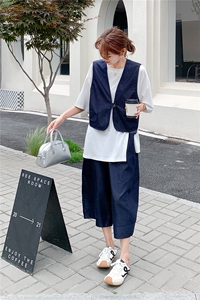 休闲减龄牛仔马甲阔腿裤套装女夏季2025新款ootd穿搭小个子两件套图片