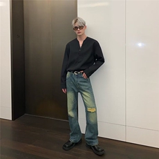Q08/P44春季高级感无领衬衫男设计感小众痞帅内搭oversizeT恤2，男装衬衫，星座1506