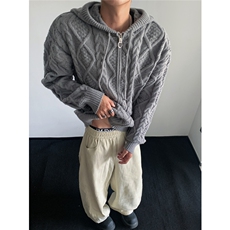 慵懒风休闲针织衫男士外套连帽开衫ins潮流宽松毛衣M6002-特P60，男装针织衫/毛衣，电商A006