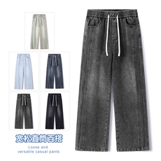 26年春季新款侧边三拼接宽松直筒松紧腰橡筋裤水洗复古裤G820-P45，男装休闲裤，星座1006