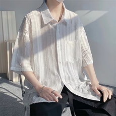 原宿时尚都市五分袖圆领日常衬衫气质男慵懒新款潮流标准简约夏季，男装T恤，星座715-4