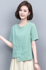 亚麻女高端棉麻2025新款女士T恤年轻款高端中年妈妈，女装T恤，璐依舞