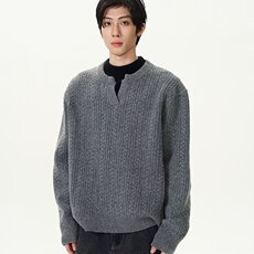 A317-P45美式v领cleanfit毛衣男秋冬高级感简约休闲慵懒麻花纹针，男装针织衫/毛衣，电商B323A