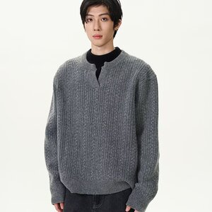 A317-P45 美式v领cleanfit毛衣男秋冬高级感简约休闲慵懒麻花纹针图片