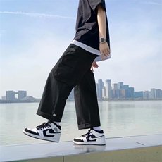 夏季坠感工装裤男直筒宽松帅气潮流ins纽扣阔腿休闲裤K3226-p30，男装休闲裤，星座1008-1
