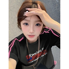 抖音得物品质二开240克宽松纯棉美式潮牌印花三条杠中性风短袖T恤，男装T恤，电商A486-1