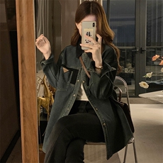 加绒衬衫牛仔衣女春秋冬新款撞色拼接POLO领长袖外套潮C636-98，男装衬衫，星座911-2(原星座613-2）