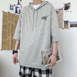 男连帽五分袖T恤宽松短袖T59P25图片