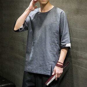 春夏新款风棉麻七分袖短袖t恤男宽松大码DSA008/T063/P60图片