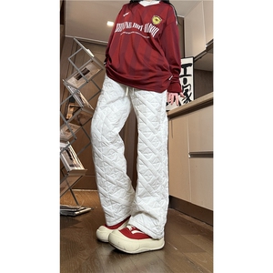 冬季新款简约格纹纯色保暖加厚夹棉宽松棉裤B315-K885-p65控88图片