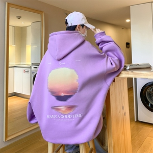 XZ517A-1-WY812P48控58港风大码夕阳风景印花连帽卫衣，男装卫衣，星座517A-1