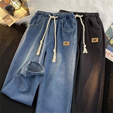 新款牛仔裤男炸街痞帅裤子潮牌直筒宽松美式高街阔腿裤N6006-p45，男装牛仔裤，星座1008-2