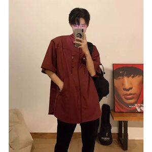 拉链垫肩衬衫男短袖夏季高级感痞帅工装衬衣设计感cleanfit七分袖图片