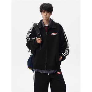 8XL-M条纹撞色开衫新年红卫衣运动套装潮牌运动服校园风TZ114P118图片