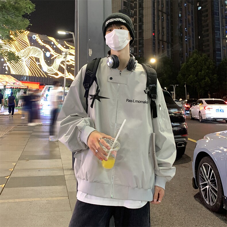 2025港风夜景宽松时尚棒球领冲锋衣夹克外套F362P65控88,男装夹克,电商A247