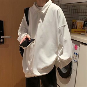 卫衣男春秋季2021新款潮牌ins港风POLO领上衣休闲宽松 W1459-P28图片