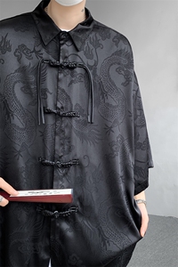 8XL-M特大码衬衫男新中式龙凤醋酸绸缎风外套五分袖CS513P45图片