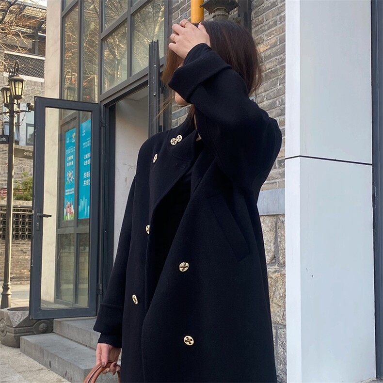 2025年夏季常规中长款长袖其他/other一粒扣立领纯色时尚百搭,女装双面呢大衣,蒙绒特