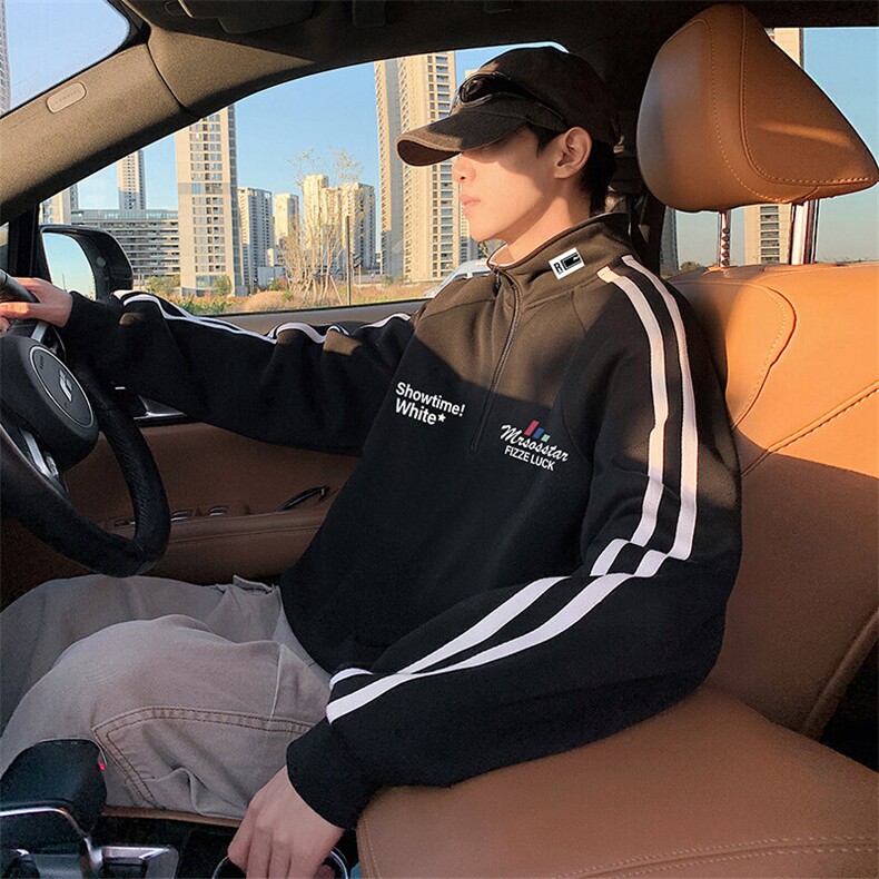G009加绒P50美式半高领外套oversize立领半拉链卫衣加绒加厚,男装卫衣,星座304A-1