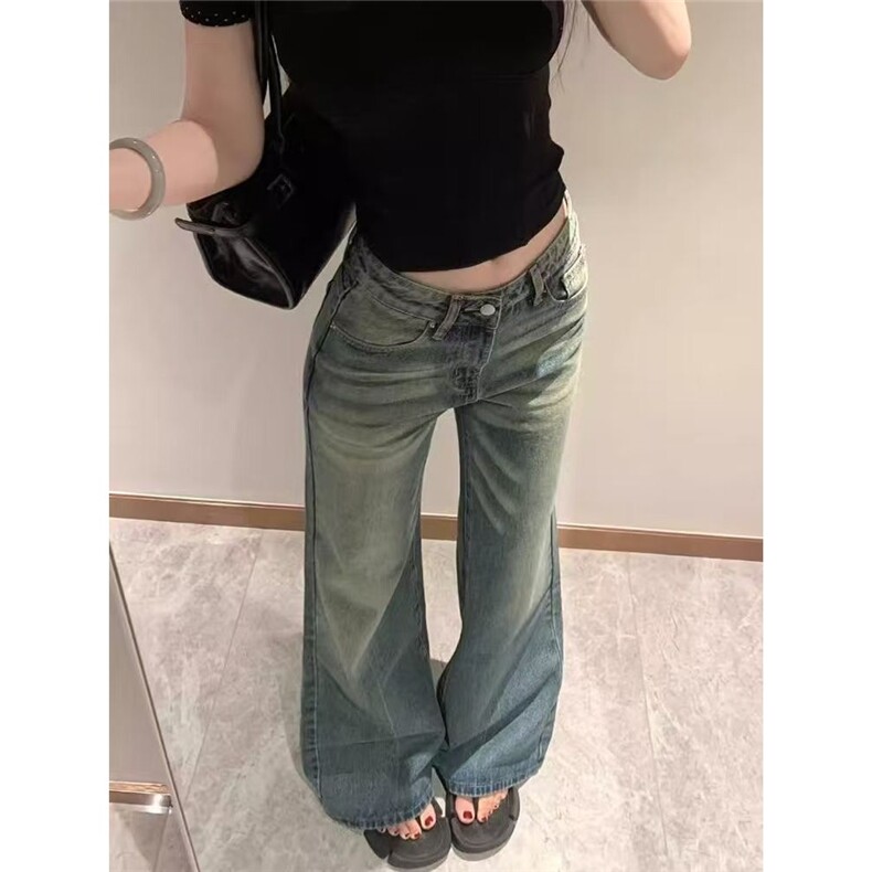 小个子复古水洗微喇牛仔裤女辣妹低腰宽松显瘦直筒拖地长裤子,男装牛仔裤,星座1210-1