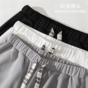 直播2023夏款大码华夫格翻边搭扣格子短裤男七分裤K23863-P35，男装休闲裤，电商A082