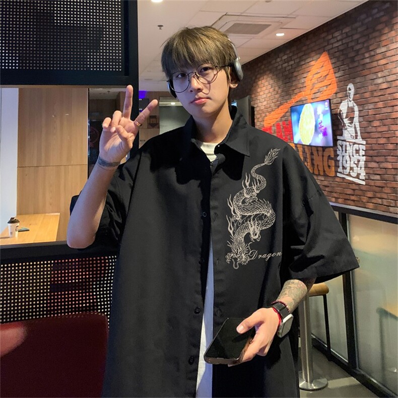 电商DSA028-DX2403100聚酯特P25新款港风潮流印花短袖衬衫男,男装T恤,电商A028
