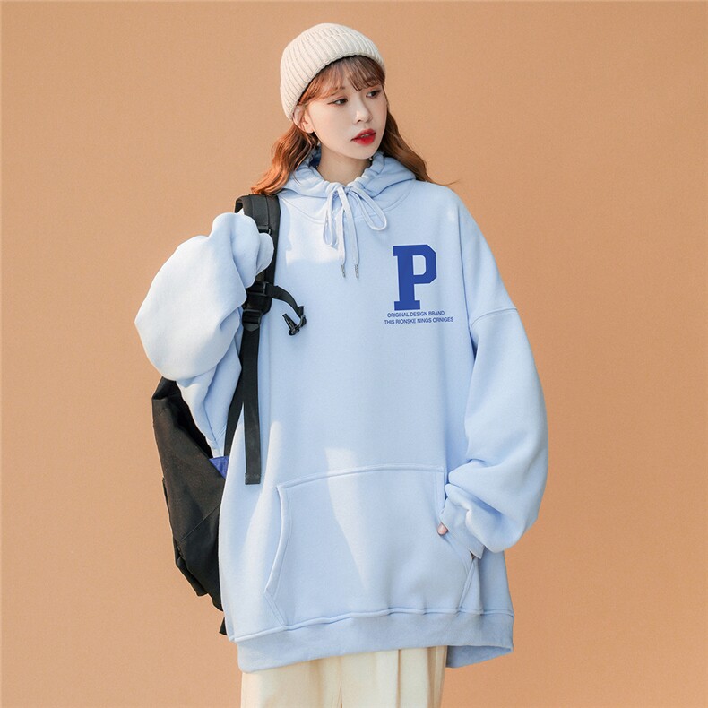 ！春季新款韩版青春简约个性P印花宽松连帽卫衣 W264 P35控58图片