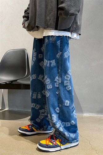 推荐！港风宽松潮流直筒牛仔长裤男女B377-N679-P4558，男装牛仔裤，电商B377