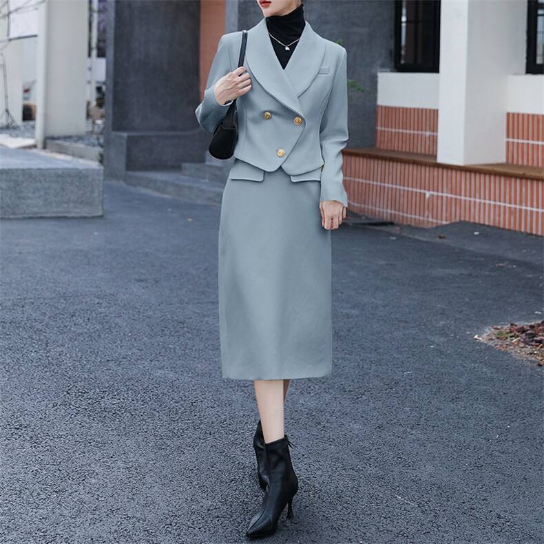 职业套装女2023春秋新款时尚气质女神范高级感小西装半身裙两件套,女装套装/套裙,卡杰菲
