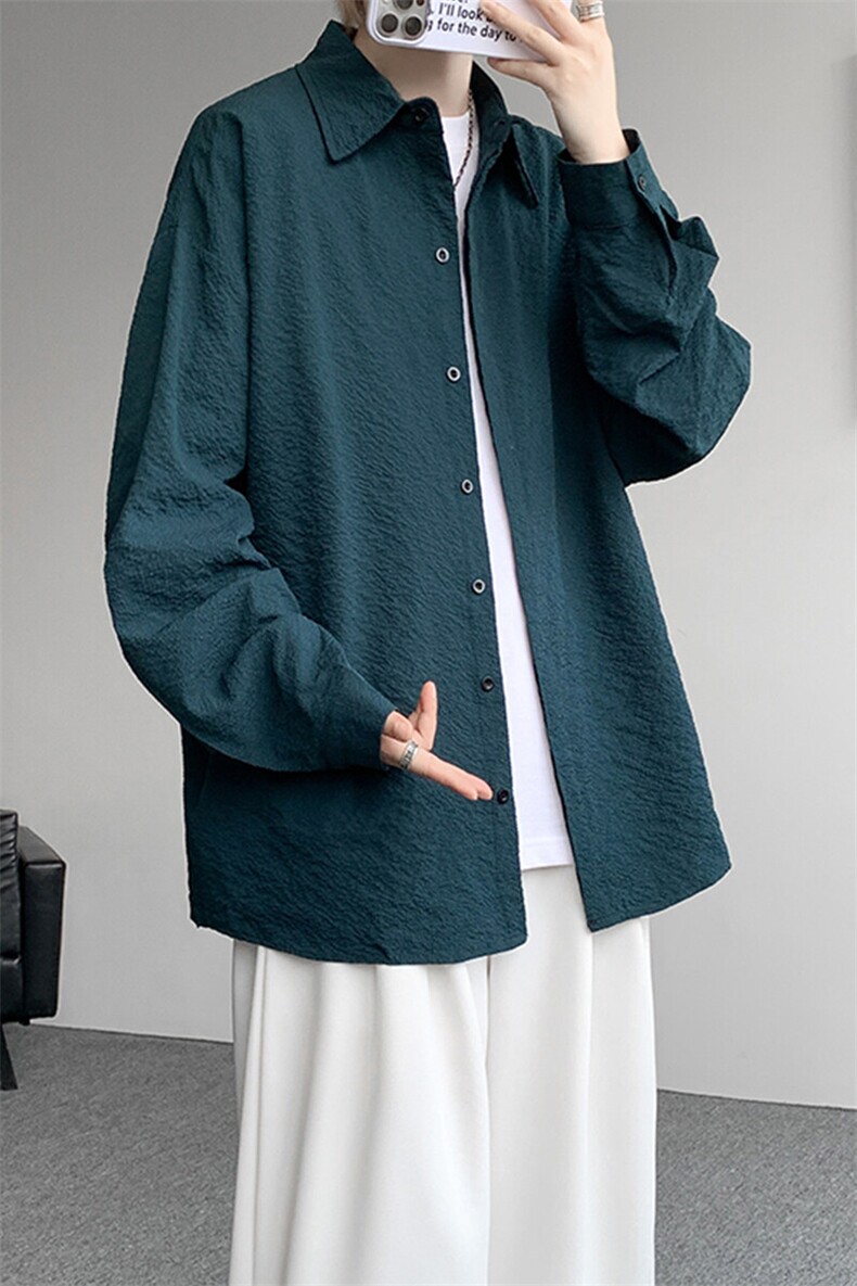 8XL-M泡泡纱盐缩肌理长袖衬衫男夏季冰丝外套防晒衬衣CS29007P40,男装衬衫,电商B312