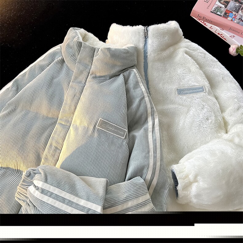 2025新款两面穿加厚棉服冬季灯芯绒情侣立领棉衣CM98852-P90特,男装棉衣,星座815A