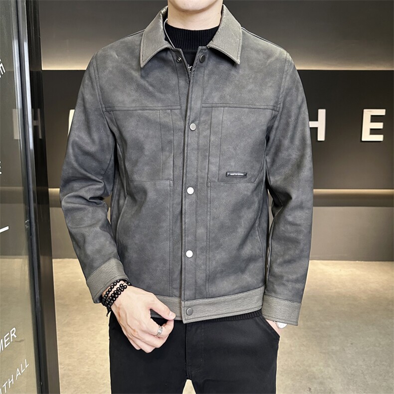 秋季翻领皮衣夹克男潮流休闲外套青年帅气机车服上衣P6788-P155,男装夹克,电商A239