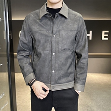 秋季翻领皮衣夹克男潮流休闲外套青年帅气机车服上衣P6788-P155，男装夹克，电商A239