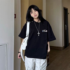 MEDM花卉刺绣t恤男款夏季美式高街纯棉正肩短袖青少年痞帅五分袖，男装T恤，电商A486-1
