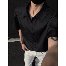 特批P30无差价夏季肌理感翻领宽松五分袖衬衫港风外套男CD5481，男装衬衫，电商A001-1