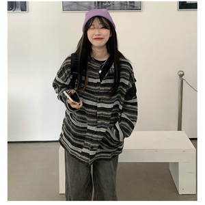 1506/QY1930/P50新款开衫毛衣美式复古休闲慵懒风V领针织衫男图片