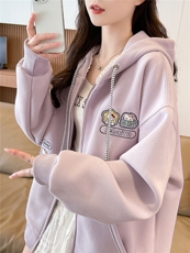 现货2026春秋季连帽外套女针织撞色可爱风学生休闲百搭外套，女装卫衣/绒衫，网红馆