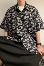 2025夏款男装碎花沙滩衬衫复古外套百搭上衣DX101-特P30限价48，男装衬衫，电商A178