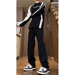 自己拍的视频纯黑色弹力牛仔裤cleanfit显瘦微喇裤子HNKZ2401-P53图片
