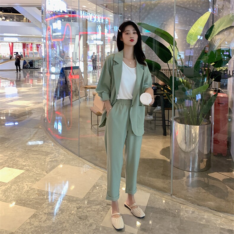 西装套装女2021年夏装新款韩版时尚气质洋气小香风休闲西服两件套，女装套装/套裙，雅佳俏
