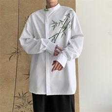 F242-P352024夏季新款新中式长袖衬衫男装设计感高级衬衣现货，男装衬衫，星座512-6