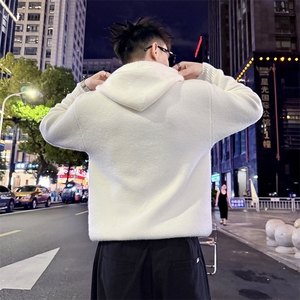美式潮牌秋冬连帽毛衣半开衫纽扣情侣套头针织衫男8022-P78控118图片